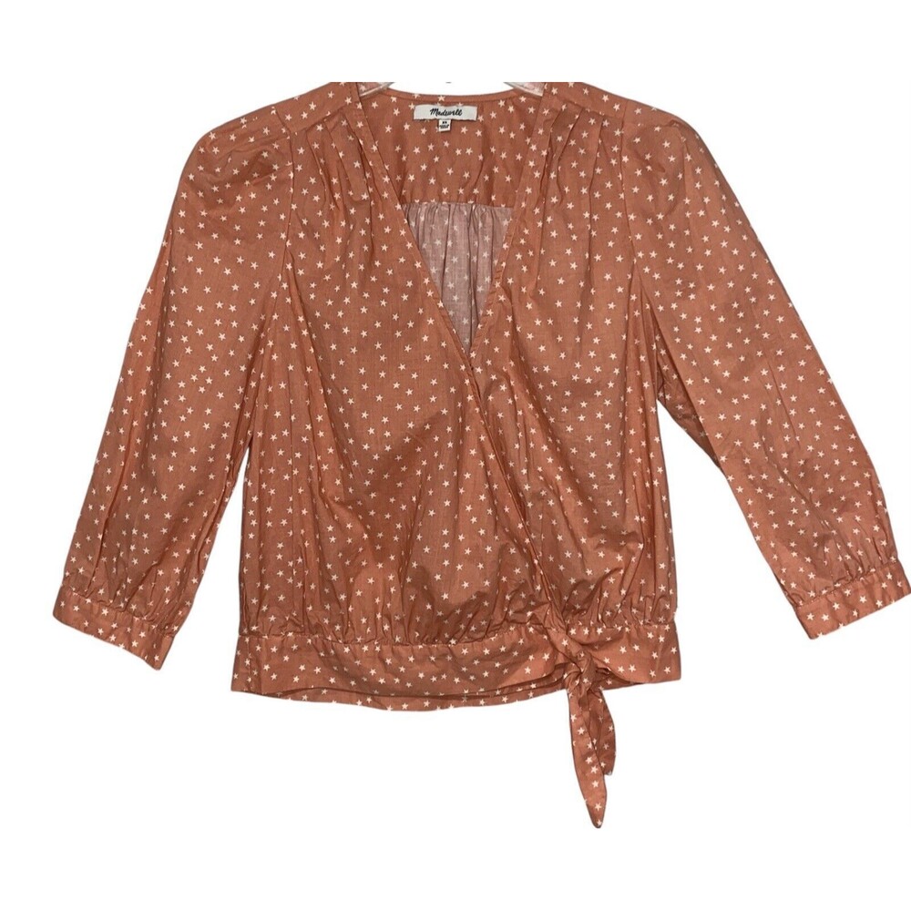 NWOT Madewell Womens Wrap Top in Star Scatter Sz XS Orange Peach Fall